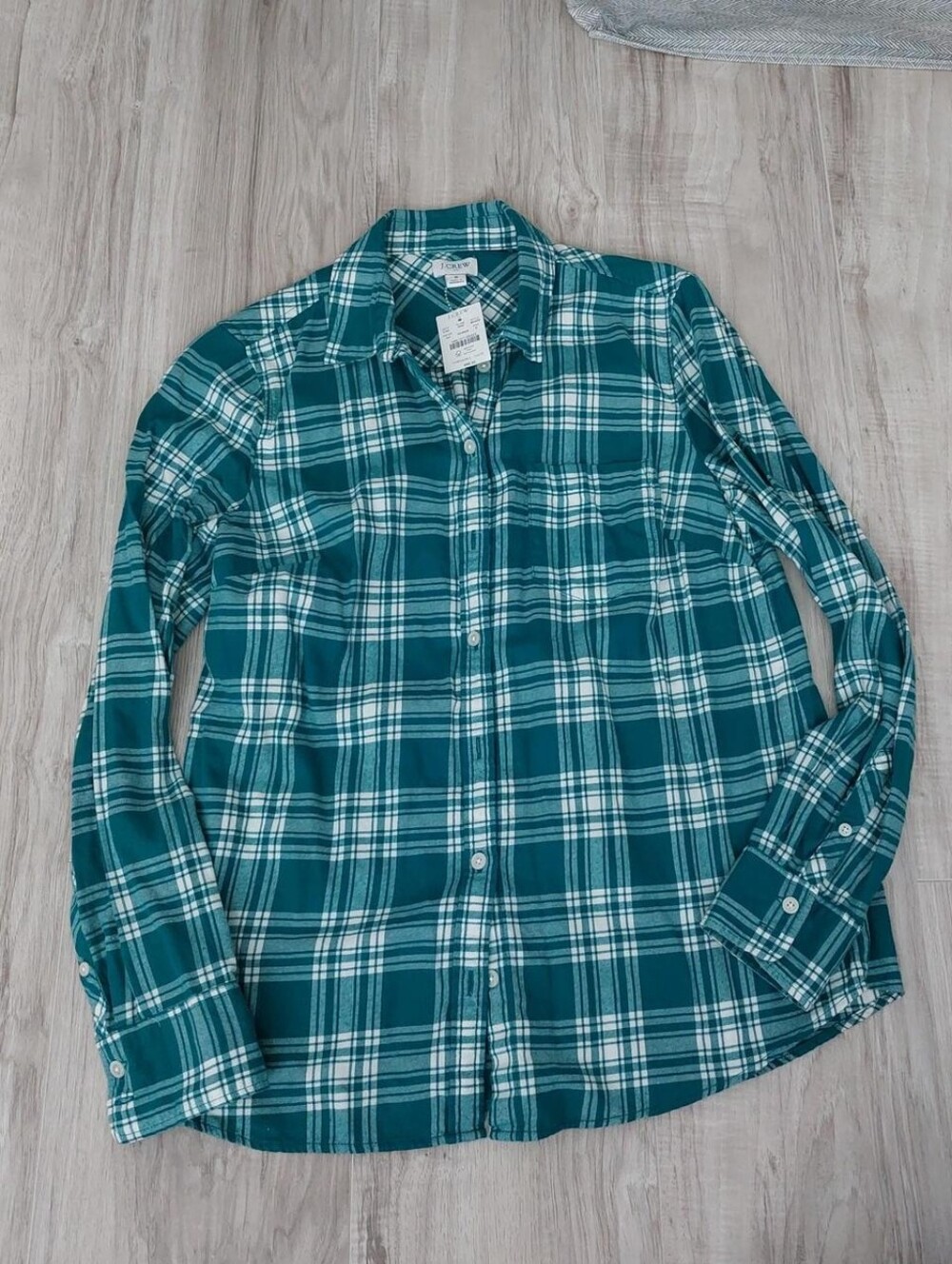 J. Crew Teal and White Plaid Button-Down Shirt
